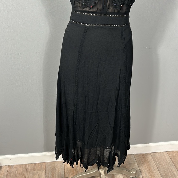 Vintage Cleobella Black Chiffon Open Back Elegant Embroidered Asymmetrical Dress - Picture 4 of 17